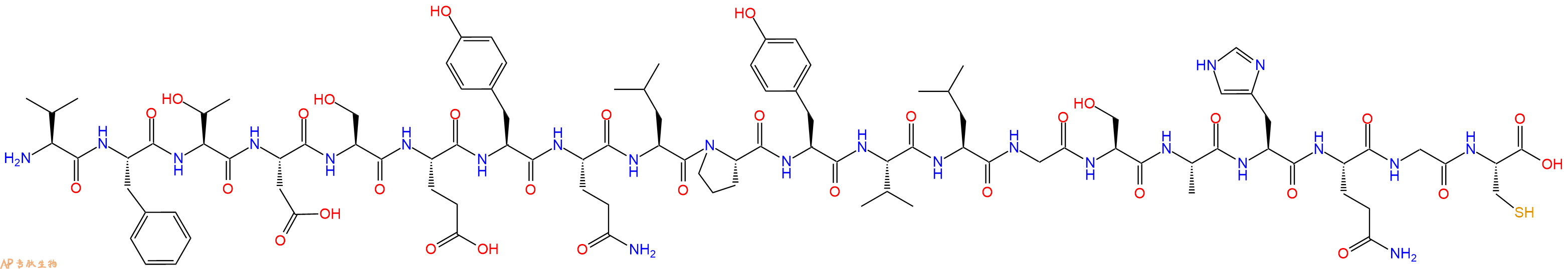 专肽生物产品H2N-Val-Phe-Thr-Asp-Ser-Glu-Tyr-Gln-Leu-Pro-Tyr-Val-Leu-Gly-Ser-Ala-His-Gln-Gly-Cys-OH