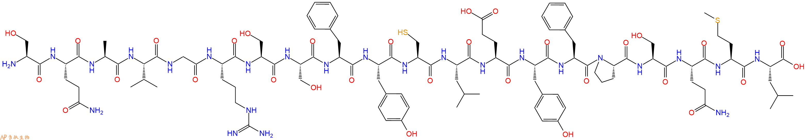 专肽生物产品H2N-Ser-Gln-Ala-Val-Gly-Arg-Ser-Ser-Phe-Tyr-Cys-Leu-Glu-Tyr-Phe-Pro-Ser-Gln-Met-Leu-OH