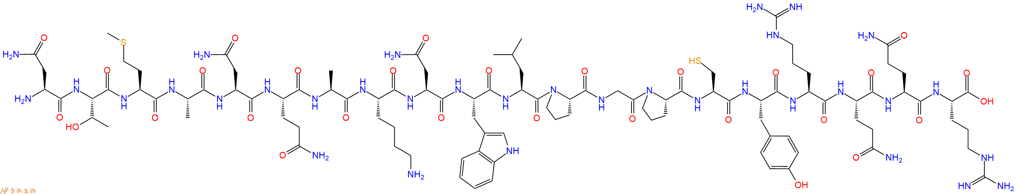 专肽生物产品H2N-Asn-Thr-Met-Ala-Asn-Gln-Ala-Lys-Asn-Trp-Leu-Pro-Gly-Pro-Cys-Tyr-Arg-Gln-Gln-Arg-OH