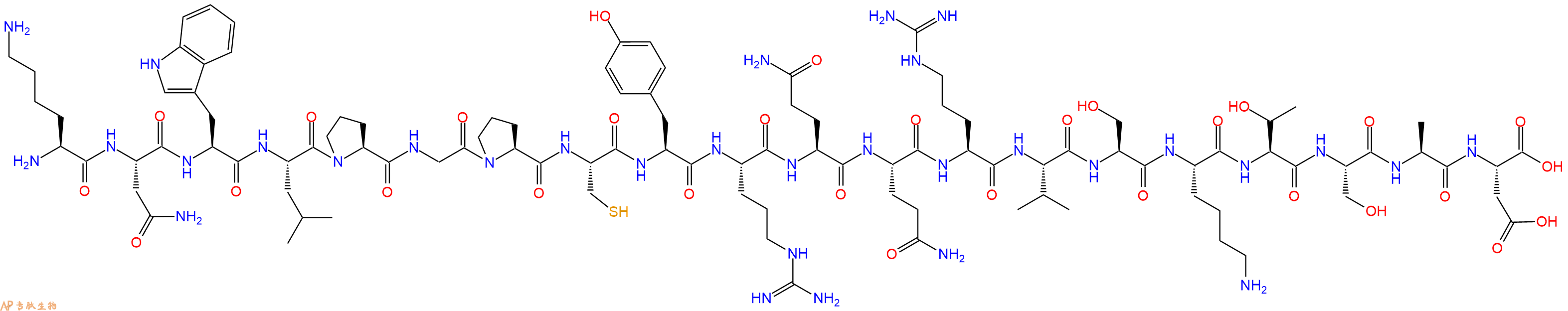 专肽生物产品H2N-Lys-Asn-Trp-Leu-Pro-Gly-Pro-Cys-Tyr-Arg-Gln-Gln-Arg-Val-Ser-Lys-Thr-Ser-Ala-Asp-OH