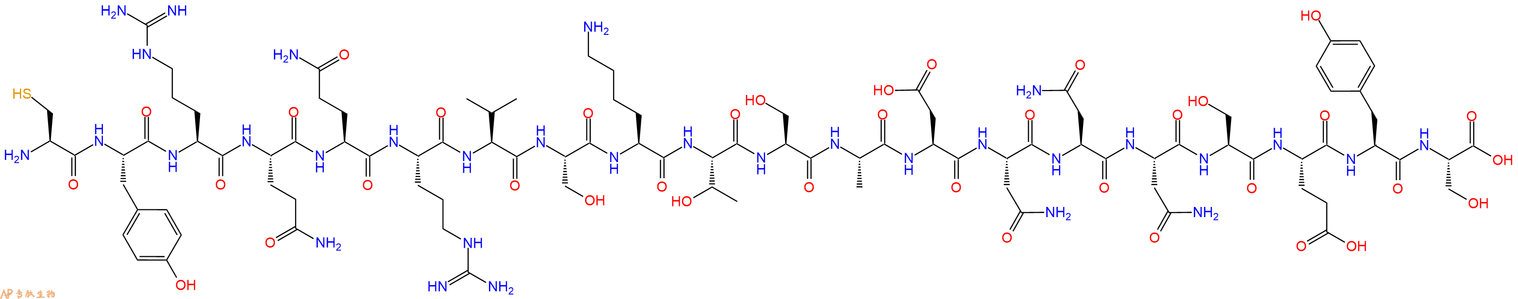 专肽生物产品H2N-Cys-Tyr-Arg-Gln-Gln-Arg-Val-Ser-Lys-Thr-Ser-Ala-Asp-Asn-Asn-Asn-Ser-Glu-Tyr-Ser-OH