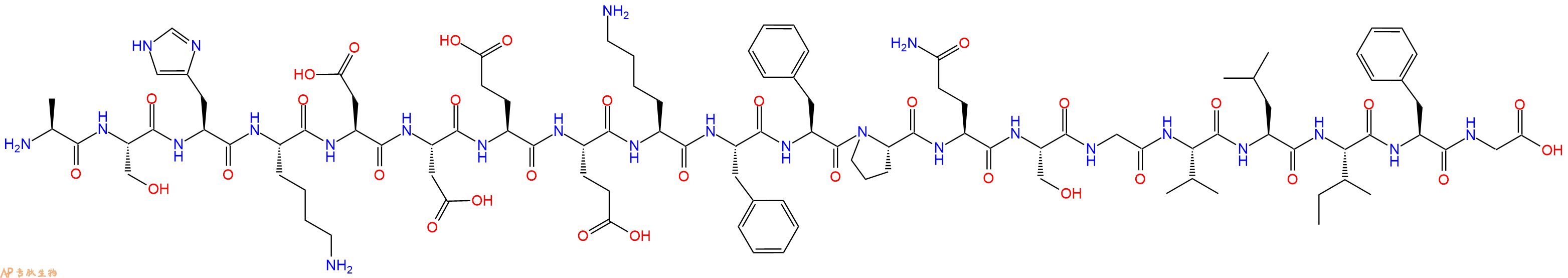 专肽生物产品H2N-Ala-Ser-His-Lys-Asp-Asp-Glu-Glu-Lys-Phe-Phe-Pro-Gln-Ser-Gly-Val-Leu-Ile-Phe-Gly-OH
