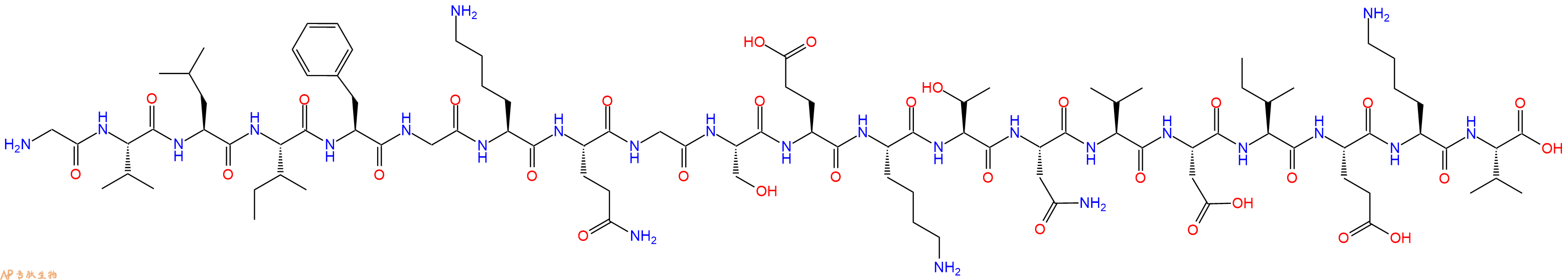 专肽生物产品H2N-Gly-Val-Leu-Ile-Phe-Gly-Lys-Gln-Gly-Ser-Glu-Lys-Thr-Asn-Val-Asp-Ile-Glu-Lys-Val-OH
