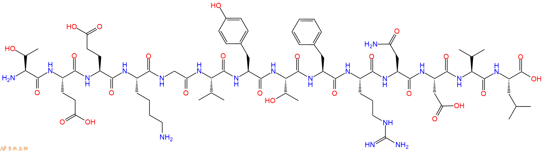 专肽生物产品H2N-Thr-Glu-Glu-Lys-Gly-Val-Tyr-Thr-Phe-Arg-Asn-Asp-Val-Leu-OH