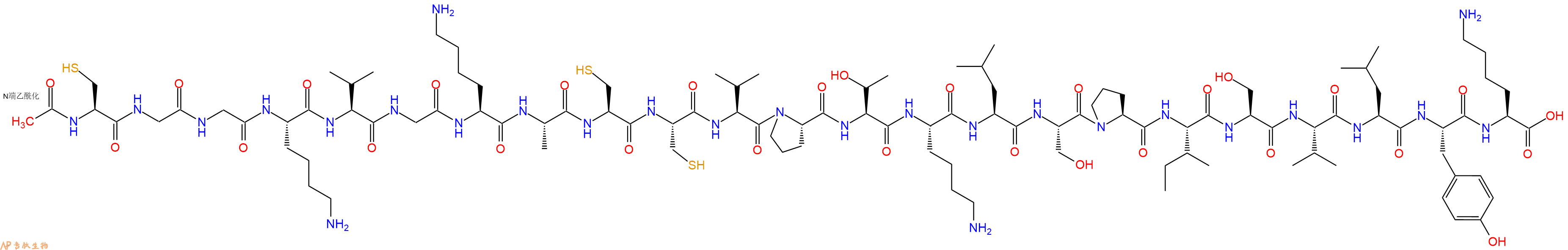 专肽生物产品Ac-Cys-Gly-Gly-Lys-Val-Gly-Lys-Ala-Cys-Cys-Val-Pro-Thr-Lys-Leu-Ser-Pro-Ile-Ser-Val-Leu-Tyr-Lys-OH