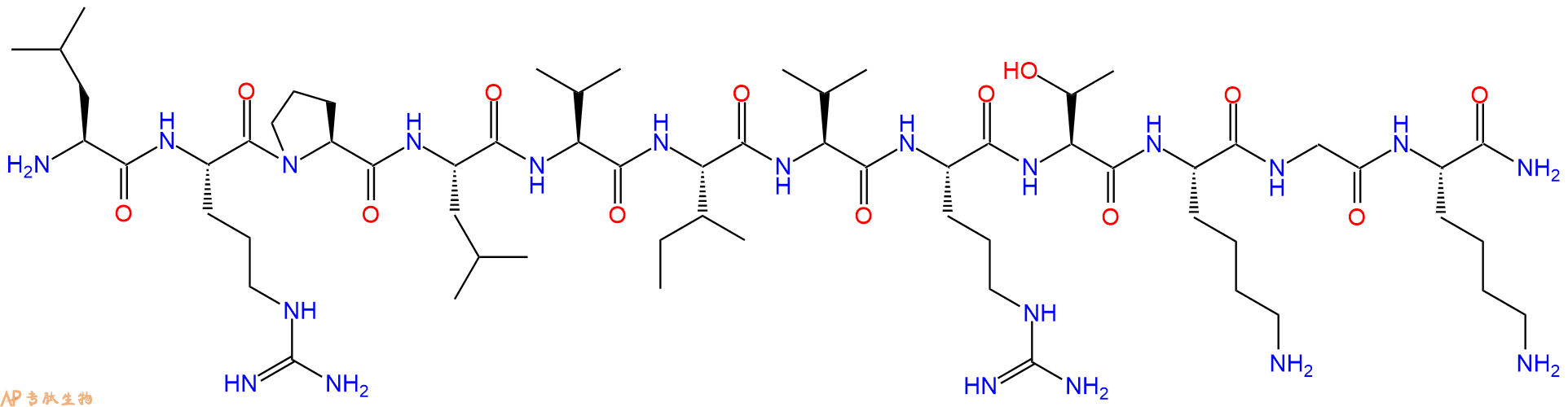 专肽生物产品H2N-Leu-Arg-Pro-Leu-Val-Ile-Val-Arg-Thr-Lys-Gly-Lys-CONH2