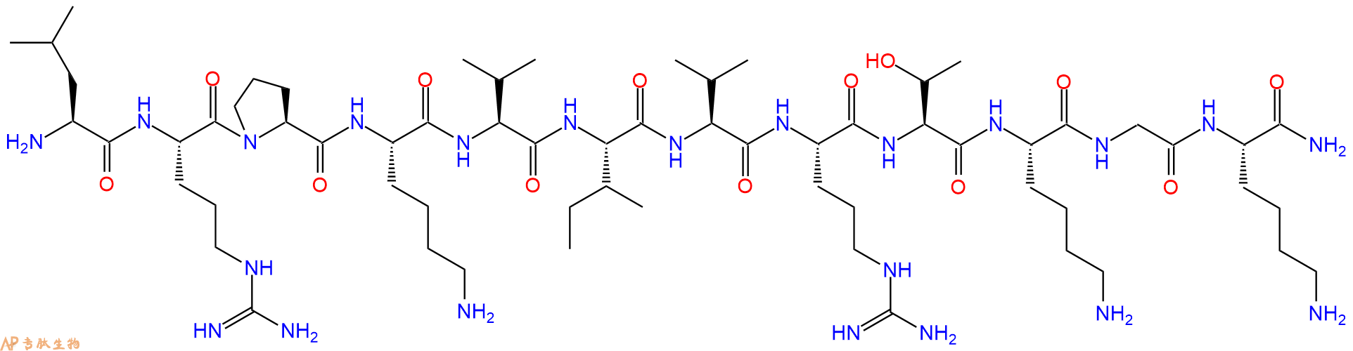 专肽生物产品H2N-Leu-Arg-Pro-Lys-Val-Ile-Val-Arg-Thr-Lys-Gly-Lys-CONH2