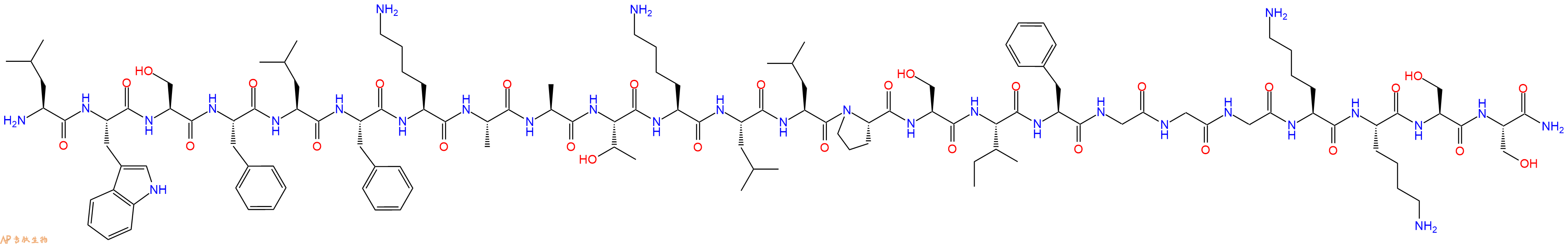 专肽生物产品H2N-Leu-Trp-Ser-Phe-Leu-Phe-Lys-Ala-Ala-Thr-Lys-Leu-Leu-Pro-Ser-Ile-Phe-Gly-Gly-Gly-Lys-Lys-Ser-Ser-CONH2