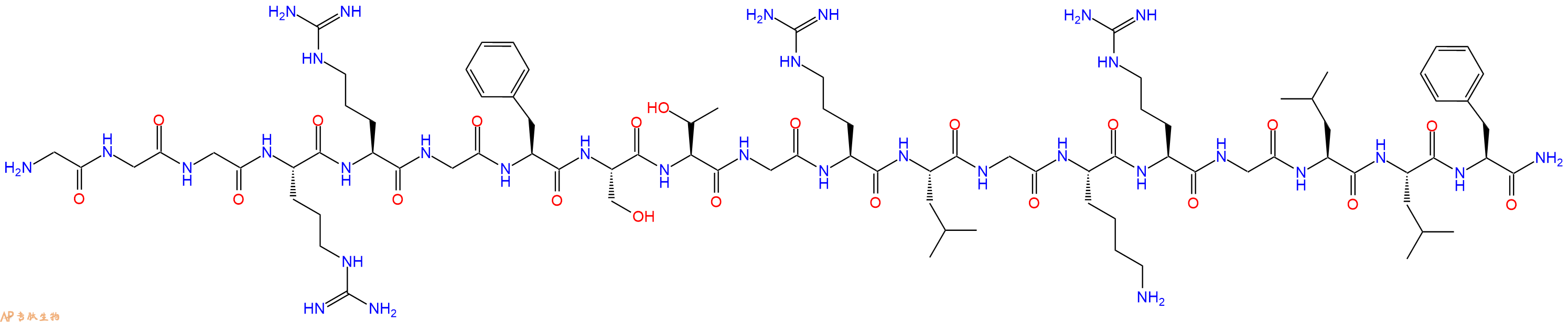 专肽生物产品H2N-Gly-Gly-Gly-Arg-Arg-Gly-Phe-Ser-Thr-Gly-Arg-Leu-Gly-Lys-Arg-Gly-Leu-Leu-Phe-CONH2