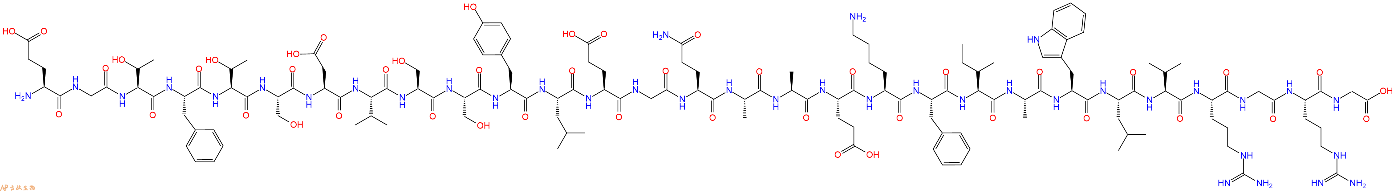 专肽生物产品H2N-Glu-Gly-Thr-Phe-Thr-Ser-Asp-Val-Ser-Ser-Tyr-Leu-Glu-Gly-Gln-Ala-Ala-Glu-Lys-Phe-Ile-Ala-Trp-Leu-Val-Arg-Gly-Arg-Gly-OH