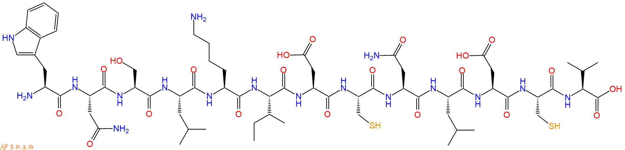专肽生物产品H2N-Trp-Asn-Ser-Leu-Lys-Ile-Asp-Cys-Asn-Leu-Asp-Cys-Val-OH