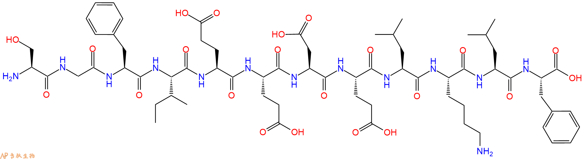 专肽生物产品H2N-Ser-Gly-Phe-Ile-Glu-Glu-Asp-Glu-Leu-Lys-Leu-Phe-OH