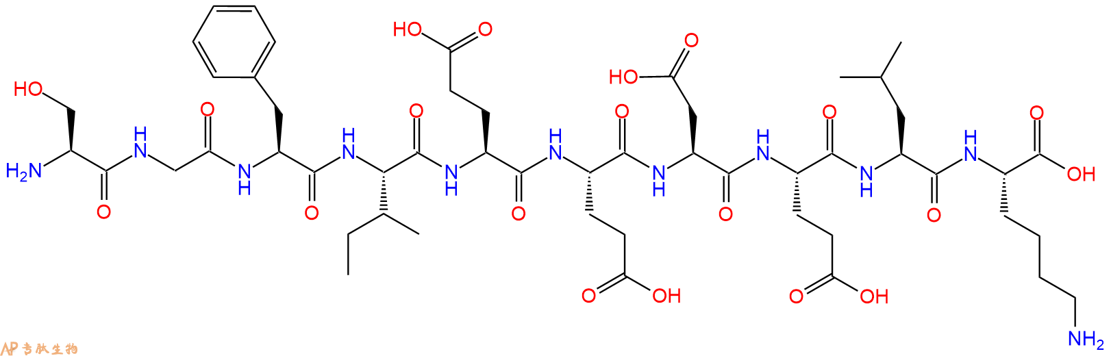 专肽生物产品H2N-Ser-Gly-Phe-Ile-Glu-Glu-Asp-Glu-Leu-Lys-OH