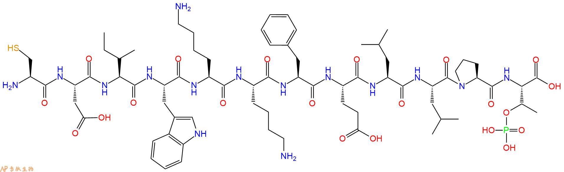 专肽生物产品H2N-Cys-Asp-Ile-Trp-Lys-Lys-Phe-Glu-Leu-Leu-Pro-pThr-OH