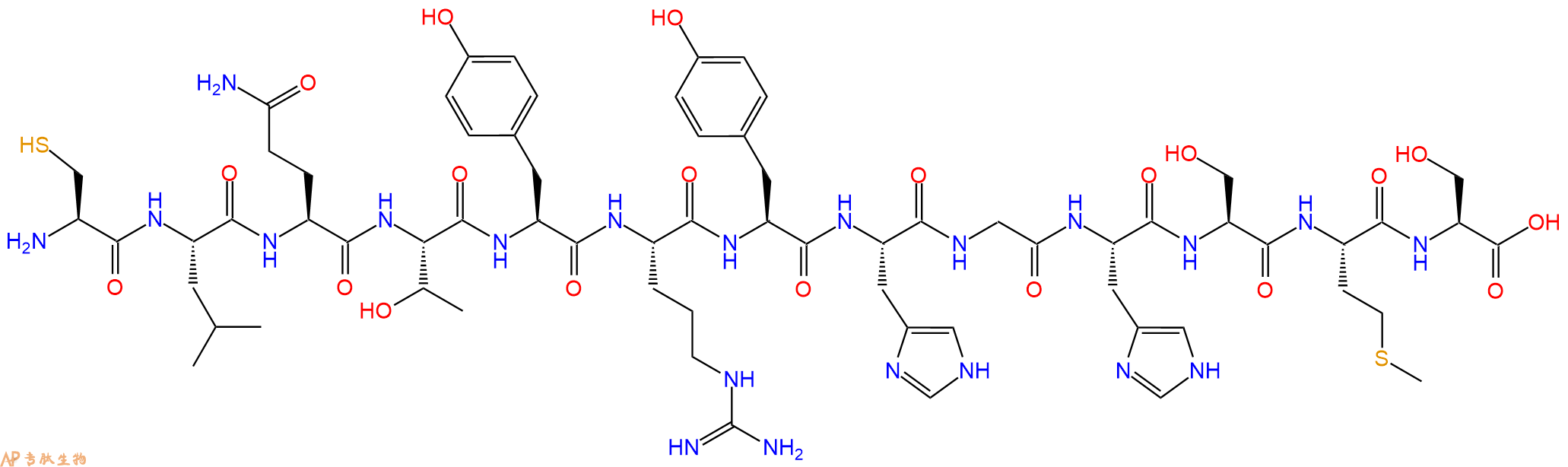 专肽生物产品H2N-Cys-Leu-Gln-Thr-Tyr-Arg-Tyr-His-Gly-His-Ser-Met-Ser-OH