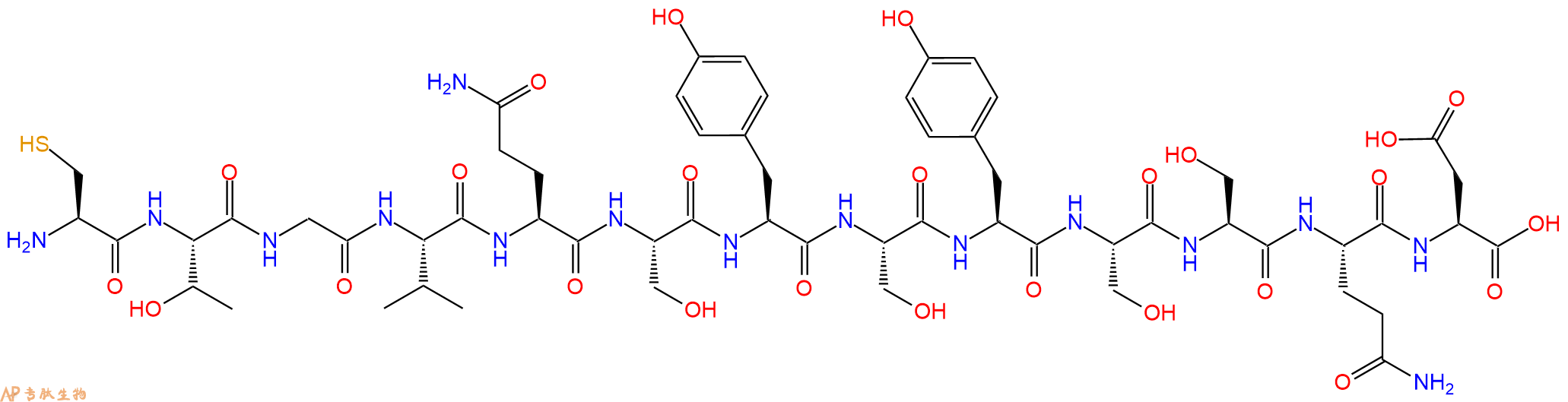专肽生物产品H2N-Cys-Thr-Gly-Val-Gln-Ser-Tyr-Ser-Tyr-Ser-Ser-Gln-Asp-OH