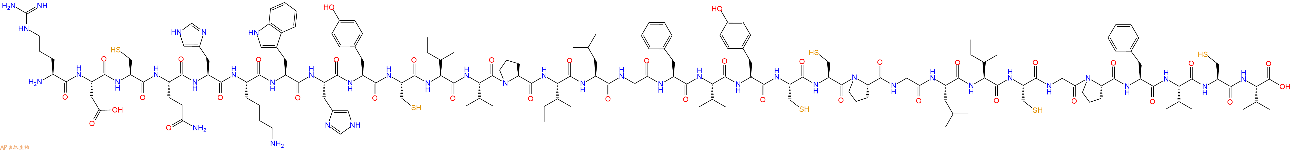 专肽生物产品H2N-Arg-Asp-Cys-Gln-His-Lys-Trp-His-Tyr-Cys-Ile-Val-Pro-Ile-Leu-Gly-Phe-Val-Tyr-Cys-Cys-Pro-Gly-Leu-Ile-Cys-Gly-Pro-Phe-Val-Cys-Val-OH