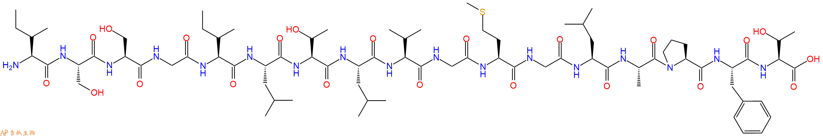 专肽生物产品H2N-Ile-Ser-Ser-Gly-Ile-Leu-Thr-Leu-Val-Gly-Met-Gly-Leu-Ala-Pro-Phe-Thr-OH