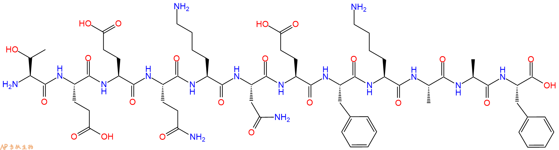专肽生物产品H2N-Thr-Glu-Glu-Gln-Lys-Asn-Glu-Phe-Lys-Ala-Ala-Phe-OH