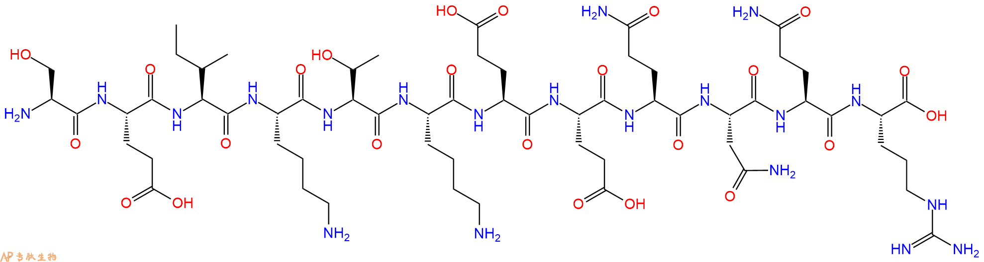 专肽生物产品H2N-Ser-Glu-Ile-Lys-Thr-Lys-Glu-Glu-Gln-Asn-Gln-Arg-OH