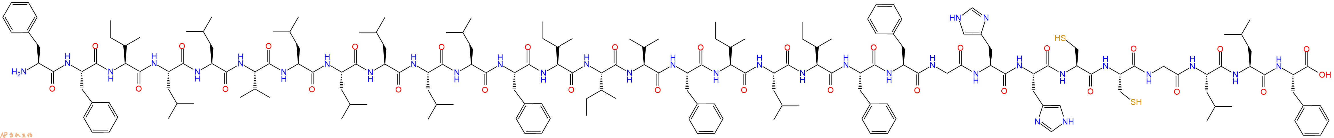 专肽生物产品H2N-Phe-Phe-Ile-Leu-Leu-Val-Leu-Leu-Leu-Leu-Leu-Phe-Ile-Ile-Val-Phe-Ile-Leu-Ile-Phe-Phe-Gly-His-His-Cys-Cys-Gly-Leu-Leu-Phe-OH