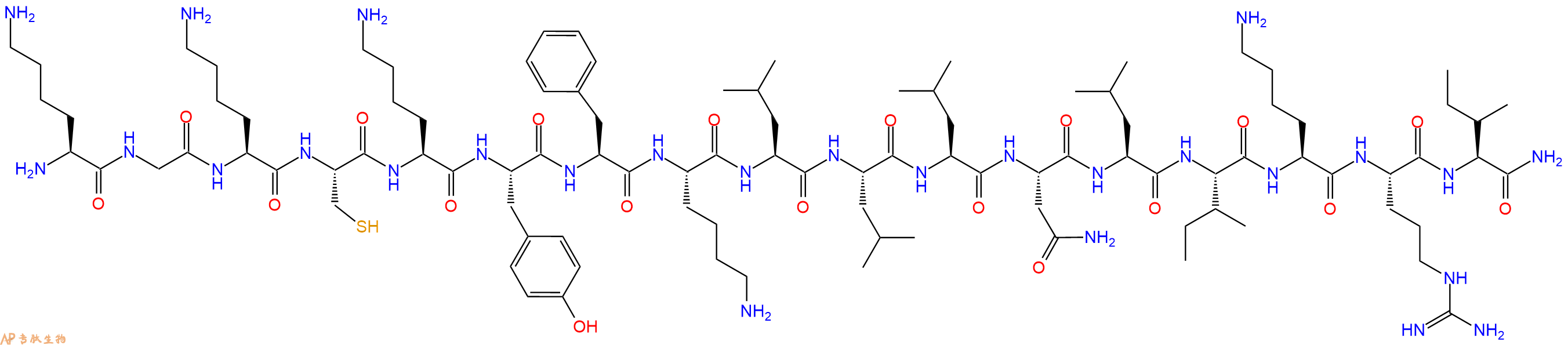 专肽生物产品H2N-Lys-Gly-Lys-Cys-Lys-Tyr-Phe-Lys-Leu-Leu-Leu-Asn-Leu-Ile-Lys-Arg-Ile-CONH2