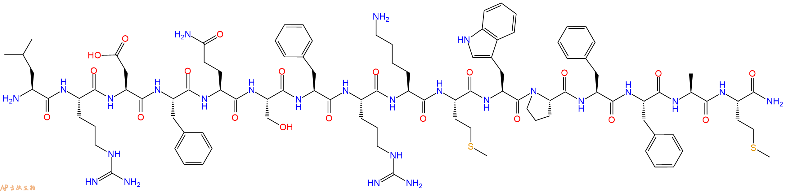 专肽生物产品H2N-Leu-Arg-Asp-Phe-Gln-Ser-Phe-Arg-Lys-Met-Trp-Pro-Phe-Phe-Ala-Met-CONH2