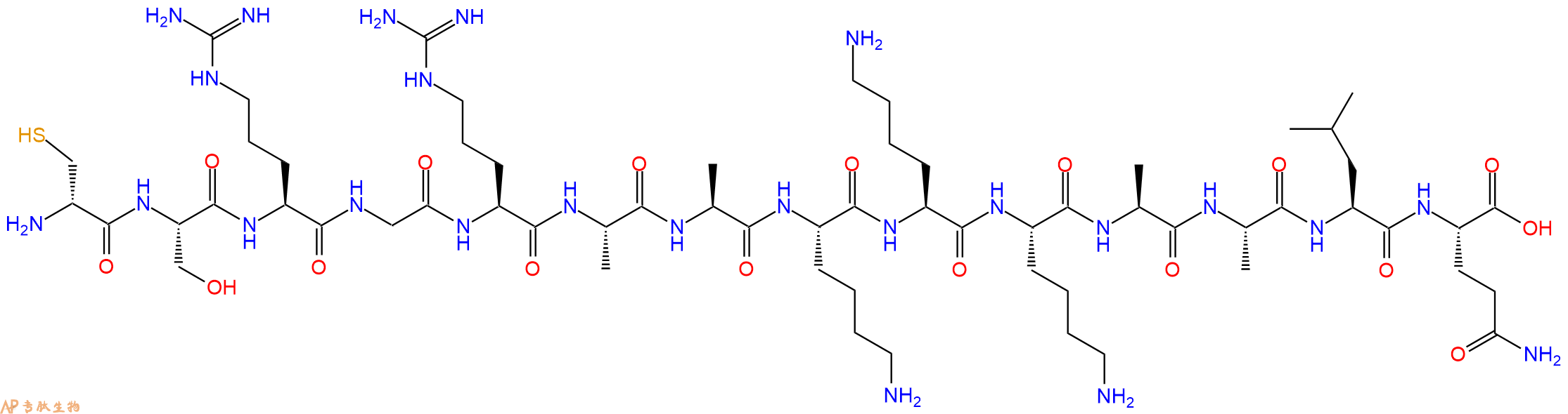 专肽生物产品H2N-DCys-Ser-Arg-Gly-Arg-Ala-Ala-Lys-Lys-Lys-Ala-Ala-Leu-Gln-OH