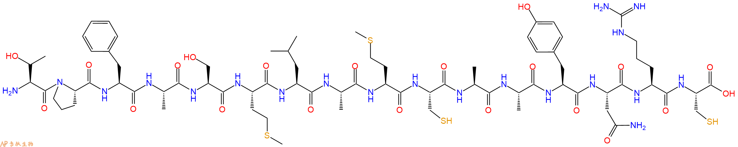 专肽生物产品H2N-Thr-Pro-Phe-Ala-Ser-Met-Leu-Ala-Met-Cys-Ala-Ala-Tyr-Asn-Arg-Cys-OH