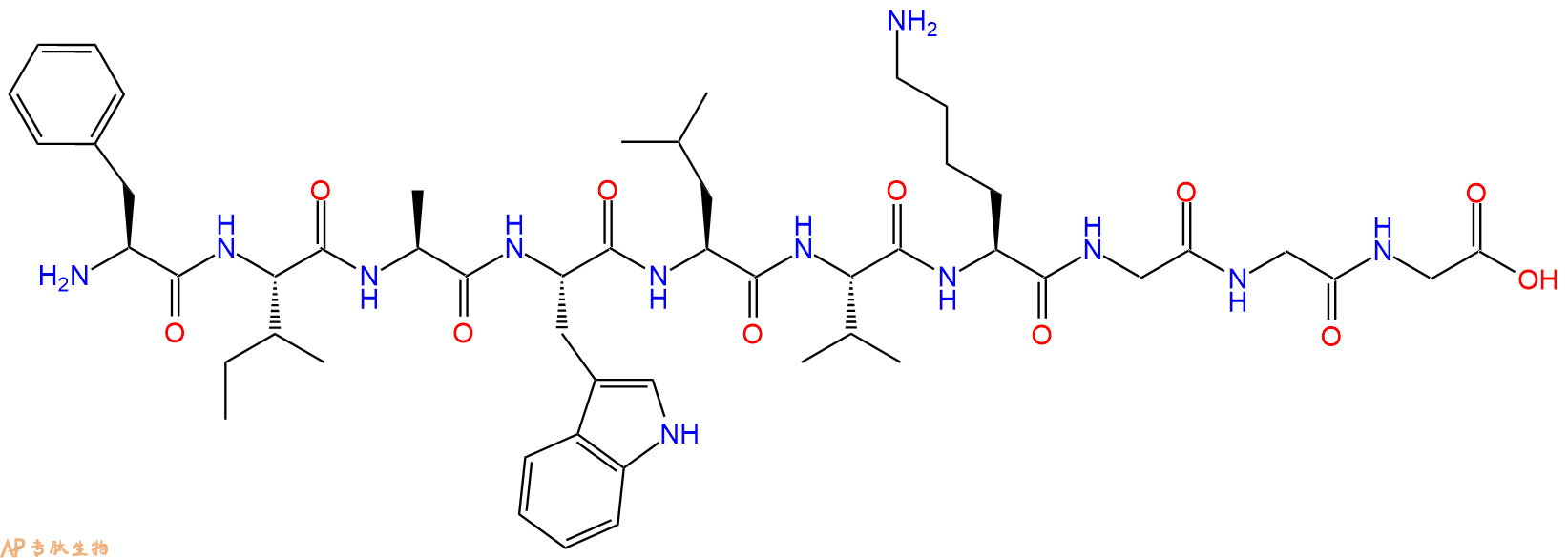 专肽生物产品H2N-Phe-Ile-Ala-Trp-Leu-Val-Lys-Gly-Gly-Gly-OH