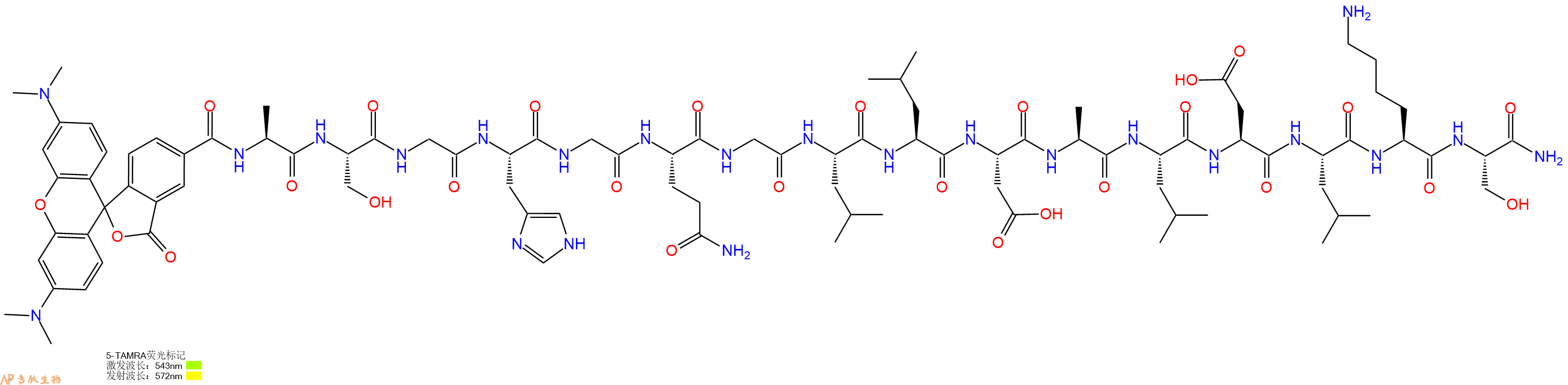 专肽生物产品5TAMRA-Ala-Ser-Gly-His-Gly-Gln-Gly-Leu-Leu-Asp-Ala-Leu-Asp-Leu-Lys-Ser-CONH2