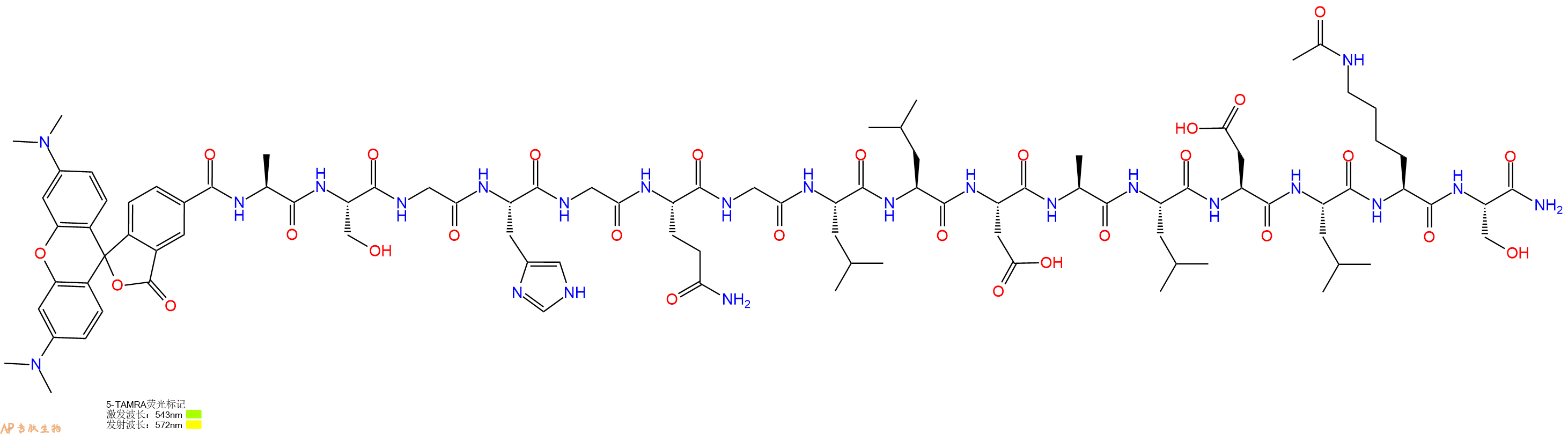 专肽生物产品5TAMRA-Ala-Ser-Gly-His-Gly-Gln-Gly-Leu-Leu-Asp-Ala-Leu-Asp-Leu-Lys(Ac)-Ser-CONH2