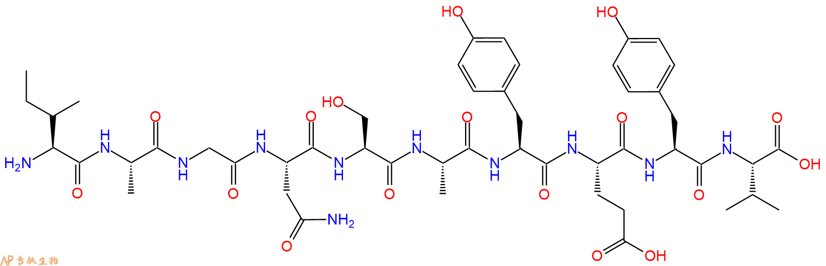 专肽生物产品H2N-Ile-Ala-Gly-Asn-Ser-Ala-Tyr-Glu-Tyr-Val-OH
