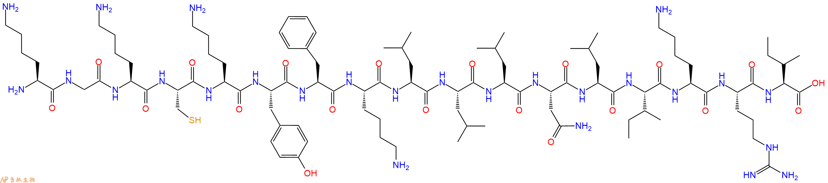 专肽生物产品H2N-Lys-Gly-Lys-Cys-Lys-Tyr-Phe-Lys-Leu-Leu-Leu-Asn-Leu-Ile-Lys-Arg-Ile-OH