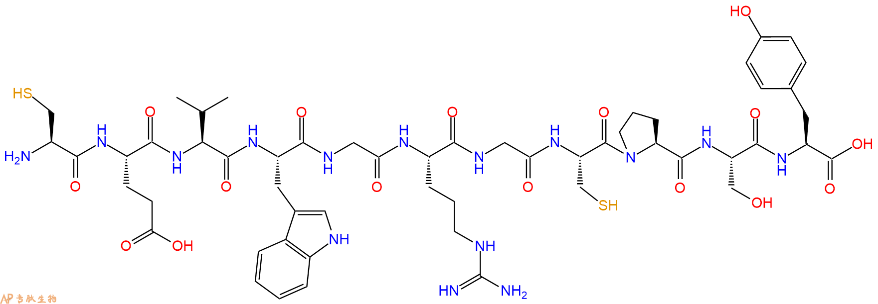 专肽生物产品H2N-Cys-Glu-Val-Trp-Gly-Arg-Gly-Cys-Pro-Ser-Tyr-OH