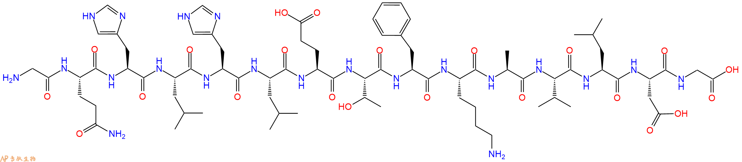 专肽生物产品H2N-Gly-Gln-His-Leu-His-Leu-Glu-Thr-Phe-Lys-Ala-Val-Leu-Asp-Gly-OH