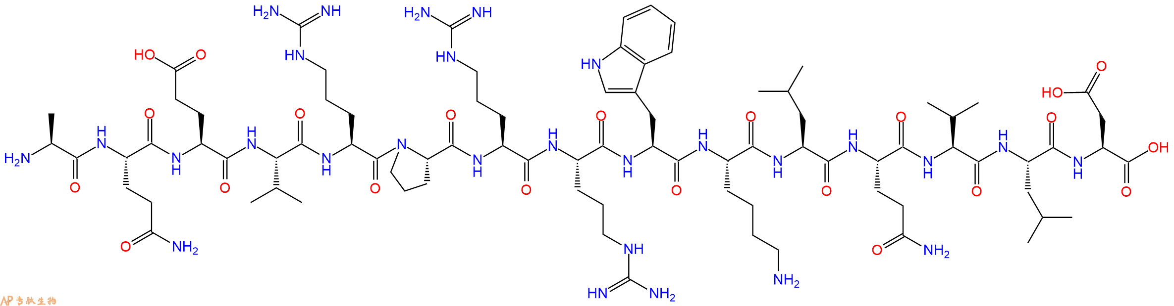 专肽生物产品H2N-Ala-Gln-Glu-Val-Arg-Pro-Arg-Arg-Trp-Lys-Leu-Gln-Val-Leu-Asp-OH