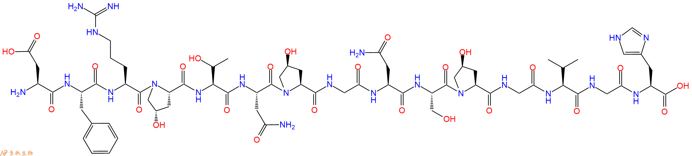 专肽生物产品H2N-Asp-Phe-Arg-Hyp-Thr-Asn-Hyp-Gly-Asn-Ser-Hyp-Gly-Val-Gly-His-OH