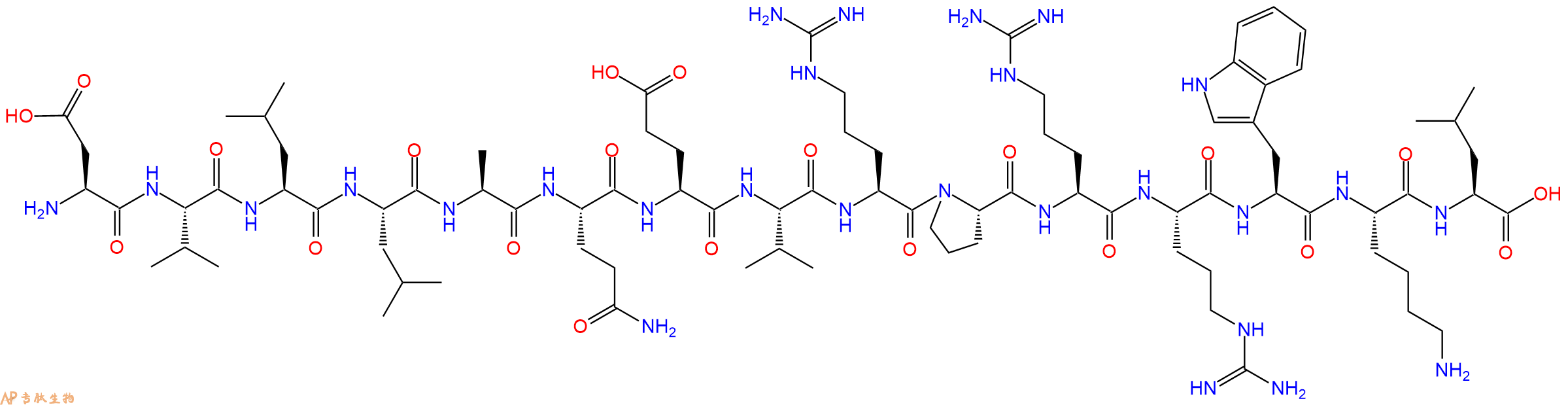 专肽生物产品H2N-Asp-Val-Leu-Leu-Ala-Gln-Glu-Val-Arg-Pro-Arg-Arg-Trp-Lys-Leu-OH