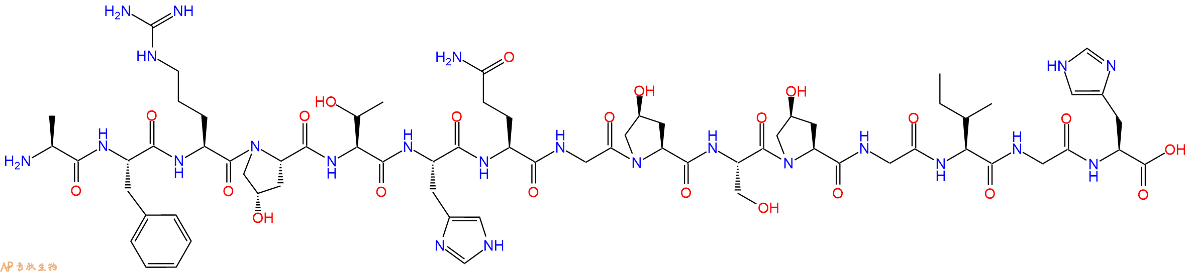 专肽生物产品H2N-Ala-Phe-Arg-Hyp-Thr-His-Gln-Gly-Hyp-Ser-Hyp-Gly-Ile-Gly-His-OH