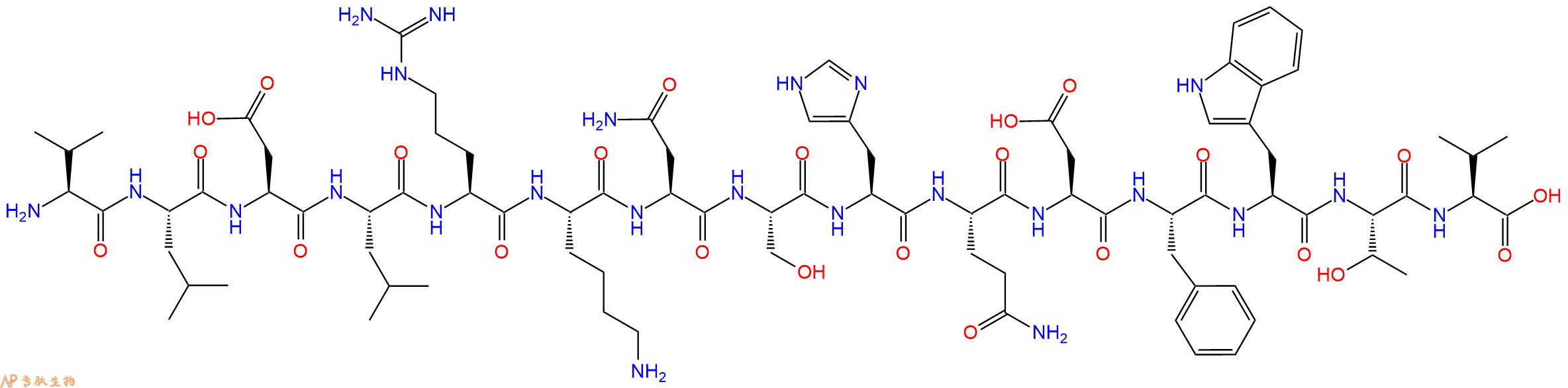 专肽生物产品H2N-Val-Leu-Asp-Leu-Arg-Lys-Asn-Ser-His-Gln-Asp-Phe-Trp-Thr-Val-OH