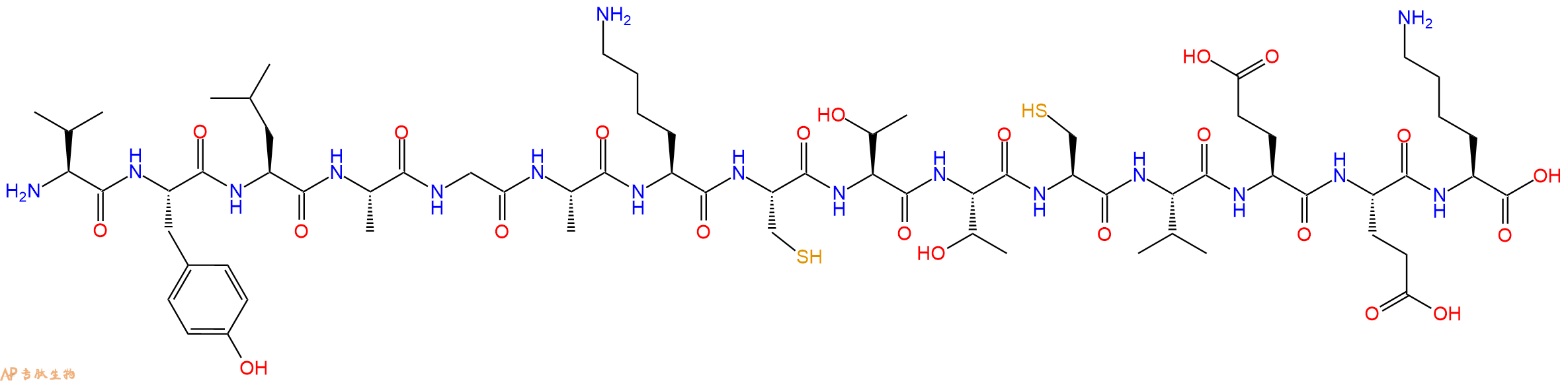 专肽生物产品H2N-Val-Tyr-Leu-Ala-Gly-Ala-Lys-Cys-Thr-Thr-Cys-Val-Glu-Glu-Lys-OH