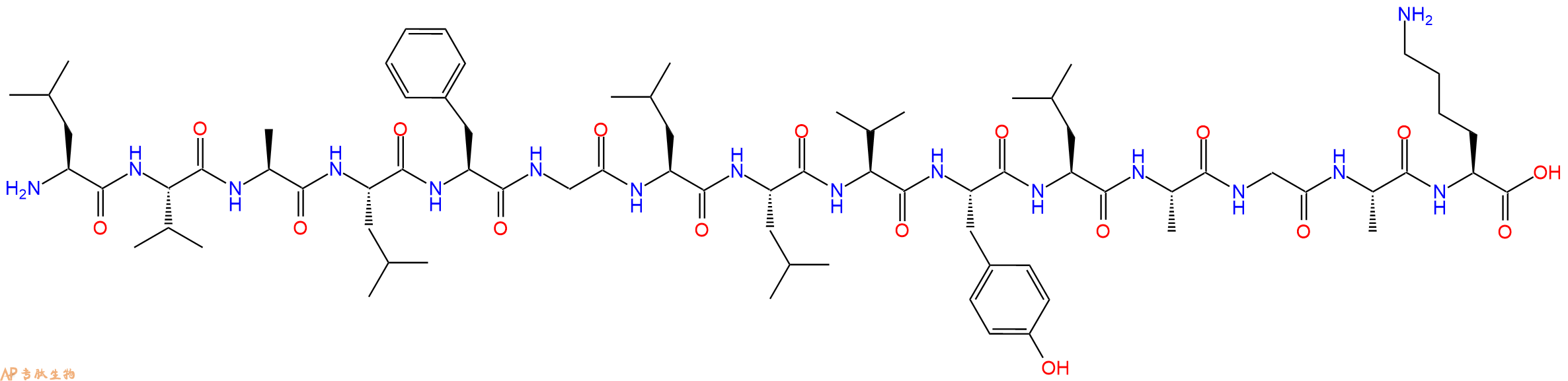 专肽生物产品H2N-Leu-Val-Ala-Leu-Phe-Gly-Leu-Leu-Val-Tyr-Leu-Ala-Gly-Ala-Lys-OH