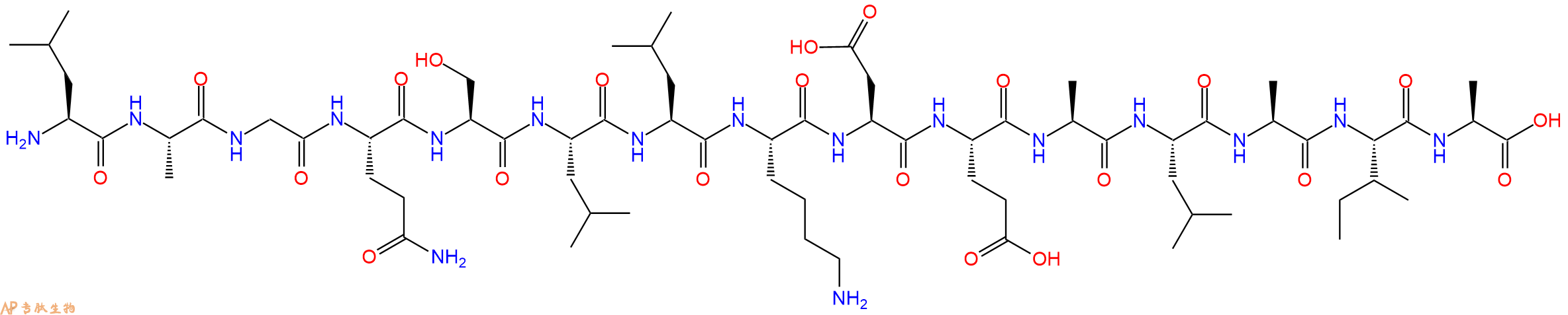 专肽生物产品H2N-Leu-Ala-Gly-Gln-Ser-Leu-Leu-Lys-Asp-Glu-Ala-Leu-Ala-Ile-Ala-OH