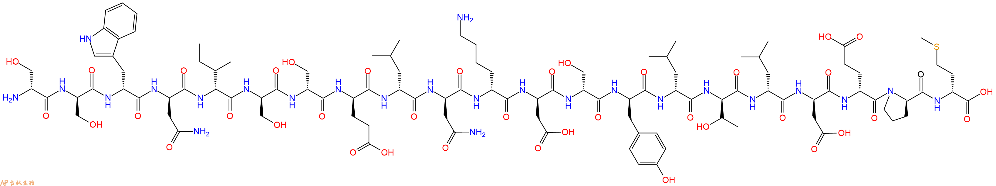 专肽生物产品H2N-DSer-DSer-DTrp-DAsn-DIle-DSer-DSer-DGlu-DLeu-DAsn-DLys-DAsp-DSer-DTyr-DLeu-DThr-DLeu-DAsp-DGlu-DPro-DMet-OH