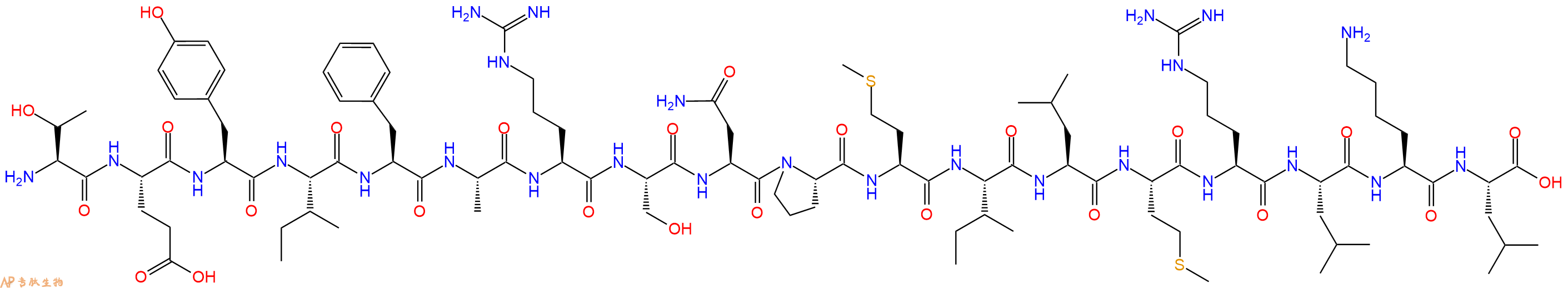 专肽生物产品H2N-Thr-Glu-Tyr-Ile-Phe-Ala-Arg-Ser-Asn-Pro-Met-Ile-Leu-Met-Arg-Leu-Lys-Leu-OH