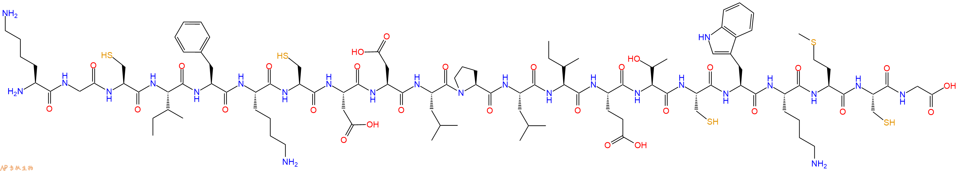 专肽生物产品H2N-Lys-Gly-Cys-Ile-Phe-Lys-Cys-Asp-Asp-Leu-Pro-Leu-Ile-Glu-Thr-Cys-Trp-Lys-Met-Cys-Gly-OH