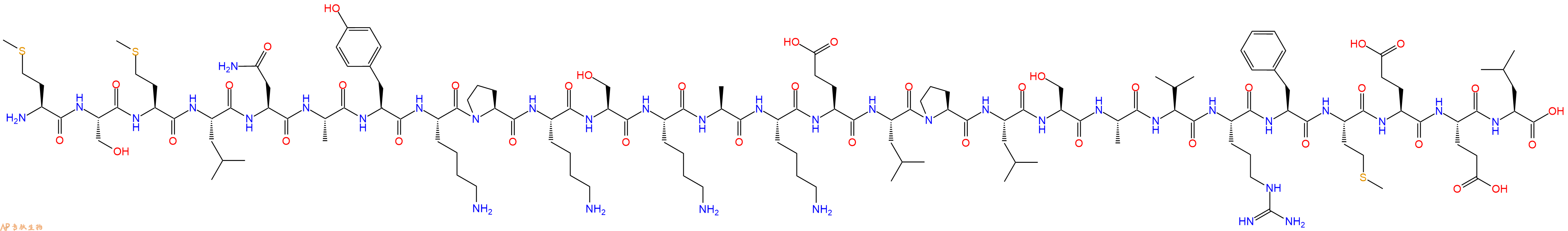 专肽生物产品H2N-Met-Ser-Met-Leu-Asn-Ala-Tyr-Lys-Pro-Lys-Ser-Lys-Ala-Lys-Glu-Leu-Pro-Leu-Ser-Ala-Val-Arg-Phe-Met-Glu-Glu-Leu-OH