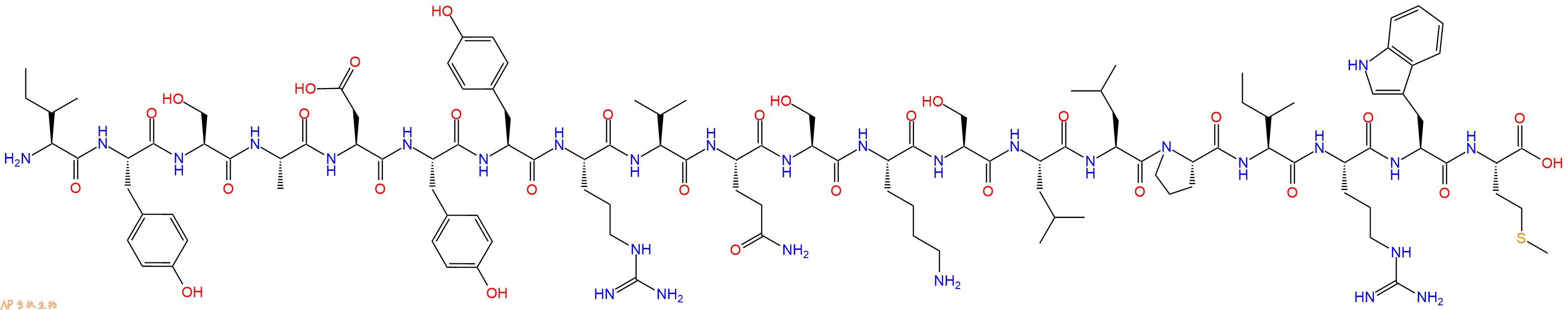 专肽生物产品H2N-Ile-Tyr-Ser-Ala-Asp-Tyr-Tyr-Arg-Val-Gln-Ser-Lys-Ser-Leu-Leu-Pro-Ile-Arg-Trp-Met-OH