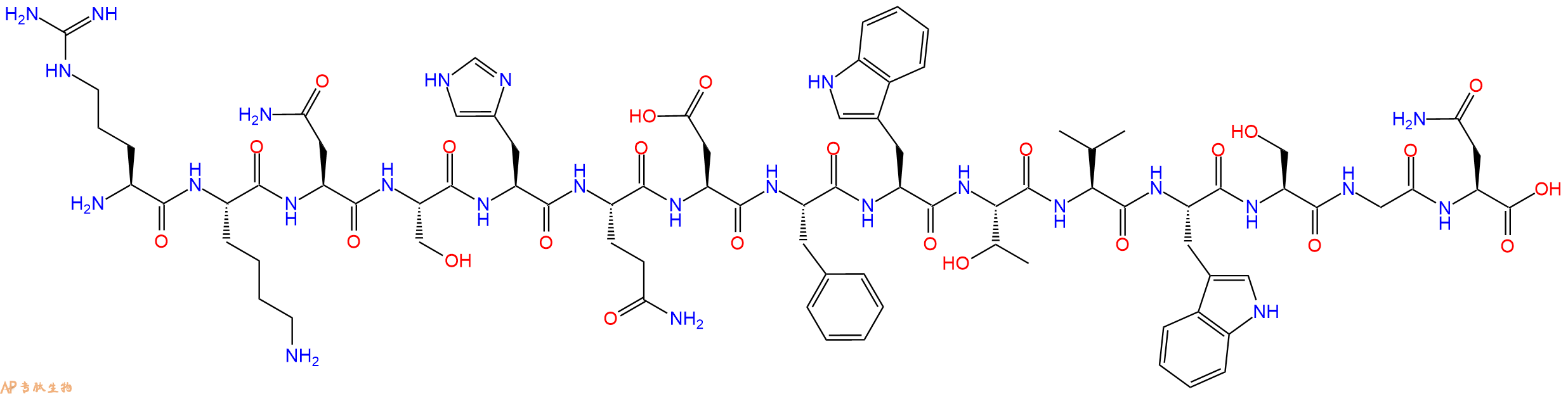 专肽生物产品H2N-Arg-Lys-Asn-Ser-His-Gln-Asp-Phe-Trp-Thr-Val-Trp-Ser-Gly-Asn-OH